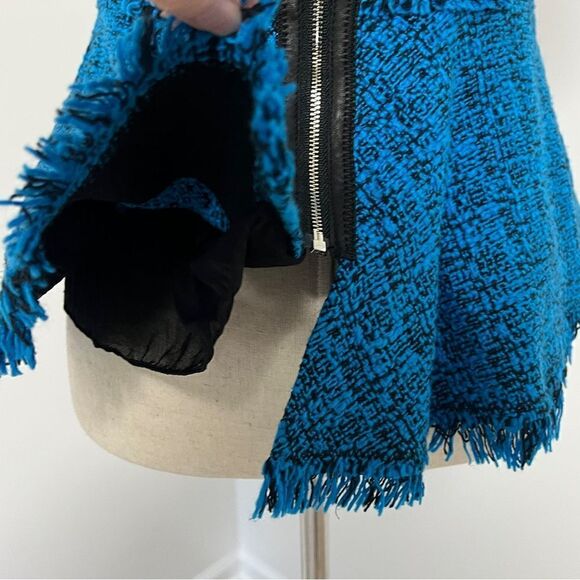 Rebecca Taylor Lamb Leather Panel Tweed Peplum Top Blouse 2 Surf Blue Black $475 - Picture 6 of 12